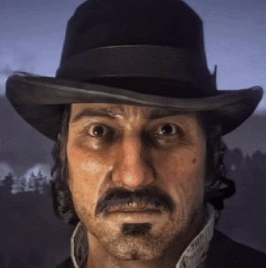 a man with a mustache and a hat looks at the camera