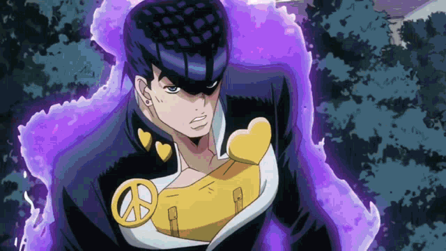 a man with a peace sign on his chest