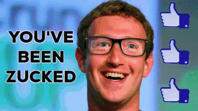 a man wearing glasses is smiling with the words you 've been zucked above him