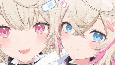 two anime girls with white hair and blue eyes