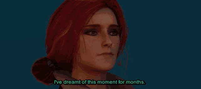 a woman with red hair has the words " i 've dreamt of this moment for months " next to her