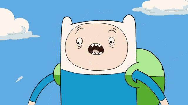 a cartoon character with a huge mouth and a hand on his chest