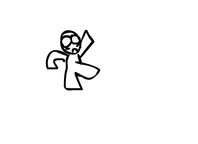 a black and white drawing of a cartoon character with a sword in his hand .