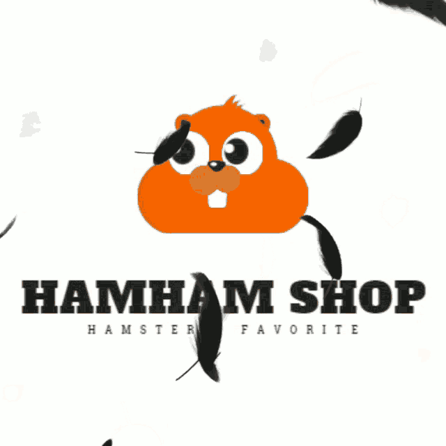 a logo for hamham shop shows a hamster and feathers