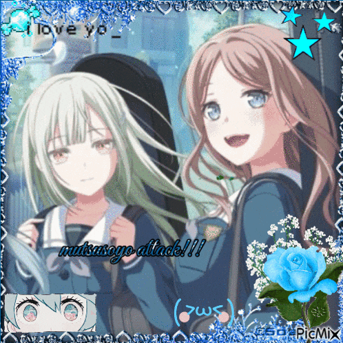 a picture of two anime girls with the words " matsusyo attack !!! " written on it