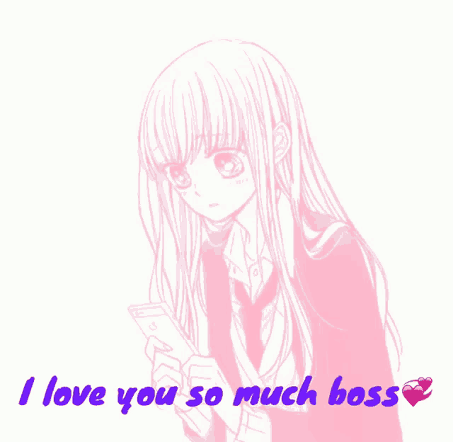 a picture of a girl with the words i love you so much boss below her