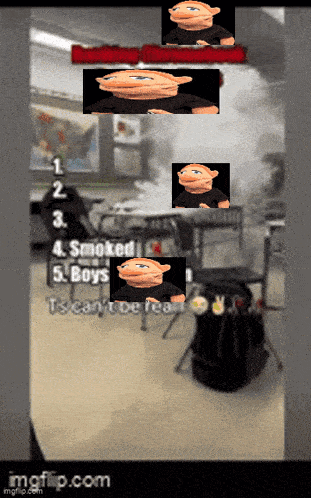 a screenshot of a classroom with smoke coming out of the ceiling and the words " smoked boys " on the bottom