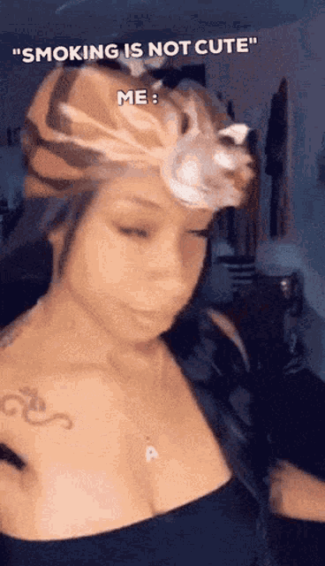 a woman is wearing a headband that says " smoking is not cute me "