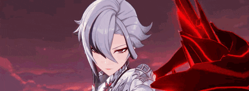 a girl with long white hair is holding a red object