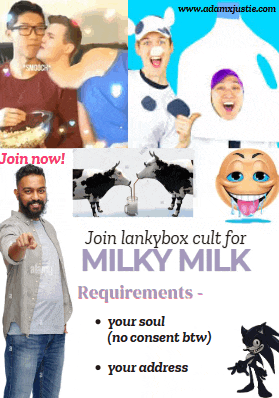 a poster that says join linkybox cult for milky milk