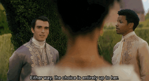 a man says either way the choice is entirely up to her while a woman looks on