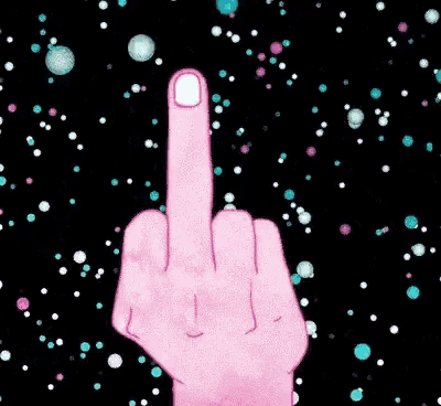 a pink hand is pointing up in the air