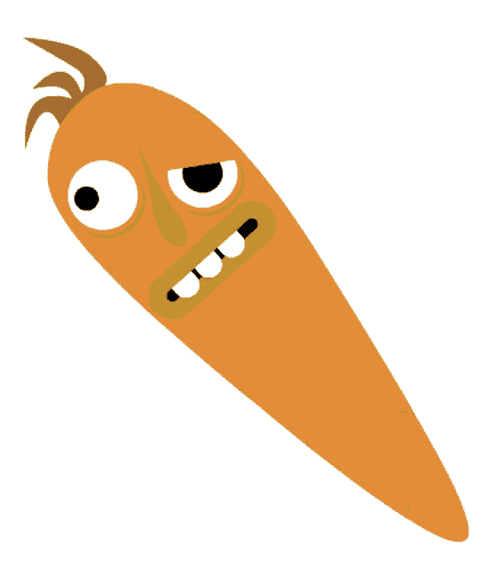 a cartoon drawing of a carrot with a face and teeth