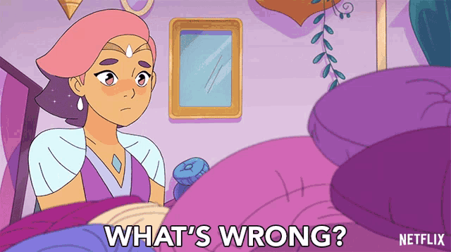 a cartoon of a girl with the words what 's wrong on the bottom
