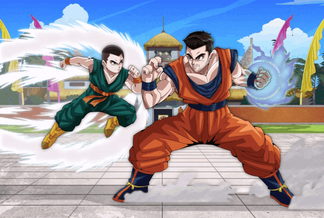 a man and a boy are fighting in a cartoon