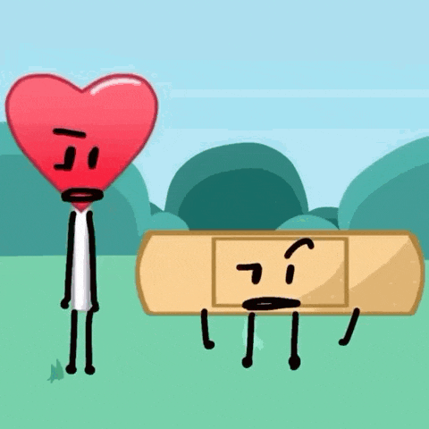a cartoon drawing of a heart and a bandage with faces