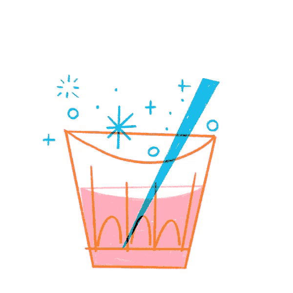a drawing of a drink with a blue straw