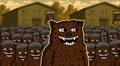 a cartoon drawing of a group of soldiers with a sign that says join the furry army