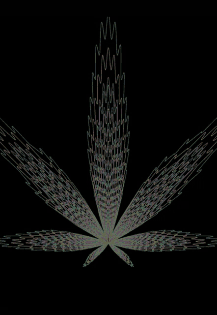 a drawing of a marijuana leaf that looks like a flame
