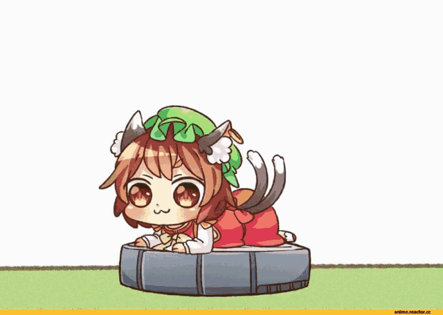 a cartoon of a girl laying on a robot vacuum cleaner