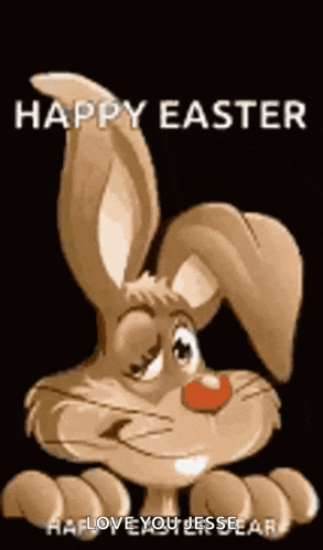 a cartoon bunny says happy easter on a black background .