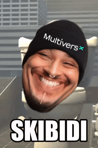 a man wearing a beanie that says multivers x