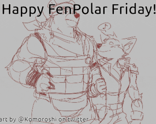 a drawing of a man and a cat with the words happy fen polar friday