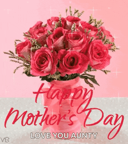 a happy mother 's day greeting card with a vase of roses