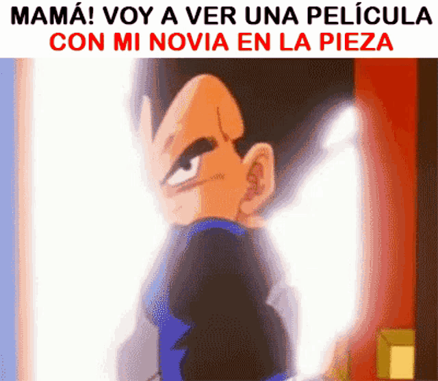 a picture of a cartoon character with the words mama voy a ver una pelicula con mi novia en la pieza