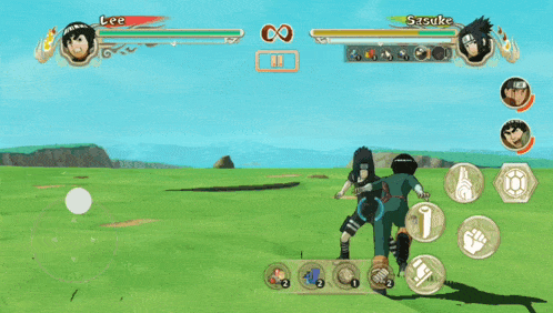 a screenshot of a video game with lee and sasuke on the screen