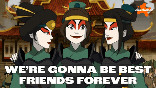 a poster for nickelodeon shows three geishas hugging each other