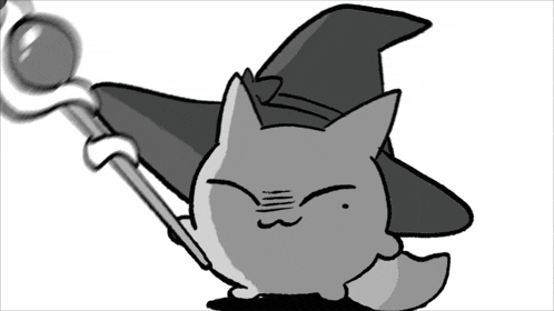 a cat in a witch hat is holding a wand