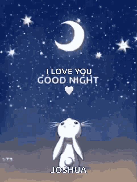 a rabbit is standing in front of a crescent moon with a heart in the sky .