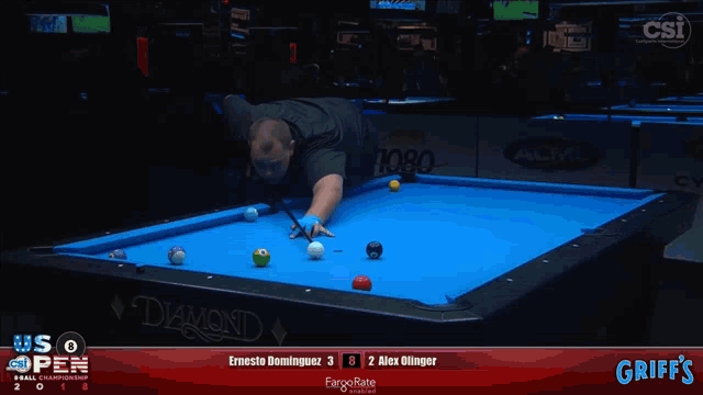 a pool table with griff 's on the bottom left