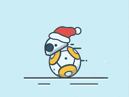 a robot wearing a santa hat is rolling on a soccer ball .