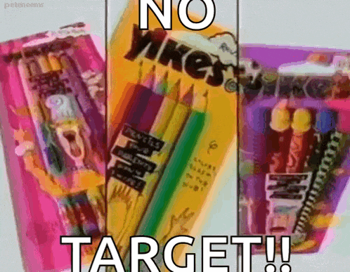 three packages of yikes pencils are displayed on a pink and purple background