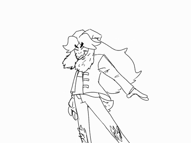 a black and white drawing of a person with long hair and a beard