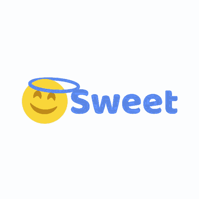 a smiley face with a halo and the word sweet underneath it