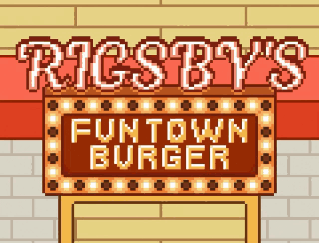 a pixel art illustration of rigsby 's fun town burger