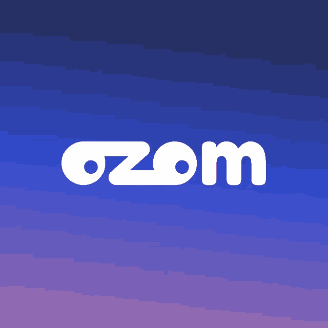 a blue background with a white ozom logo