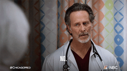 a doctor with a stethoscope says no