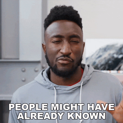 a man with his eyes closed and the words people might have already known above him