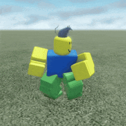 a roblox character with a mouse on his head is running