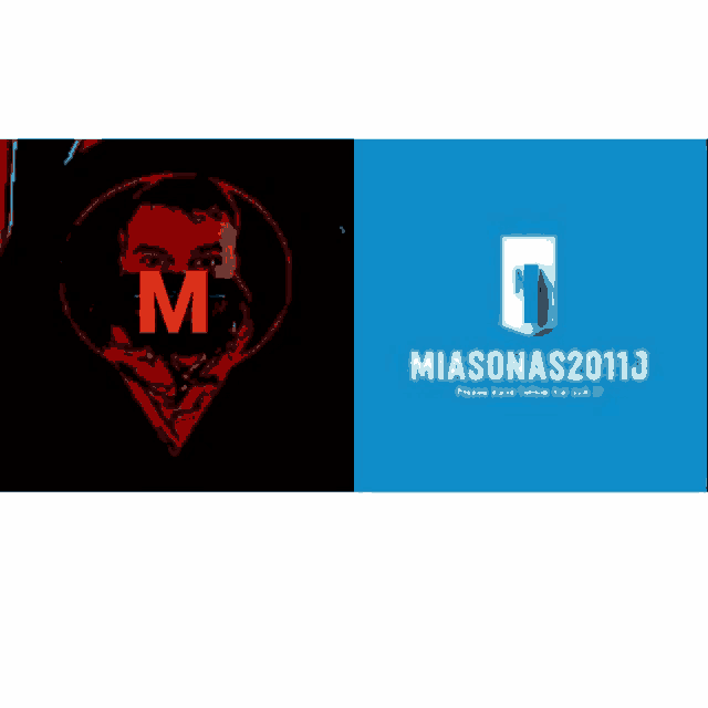 a man with the letter m on his face is next to a logo for miasonas2011j