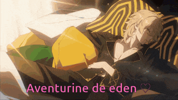 a cartoon of a man laying on a bed with the words aventurine de eden below him