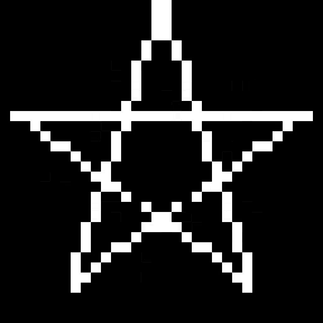a black and white pixel art drawing of a star