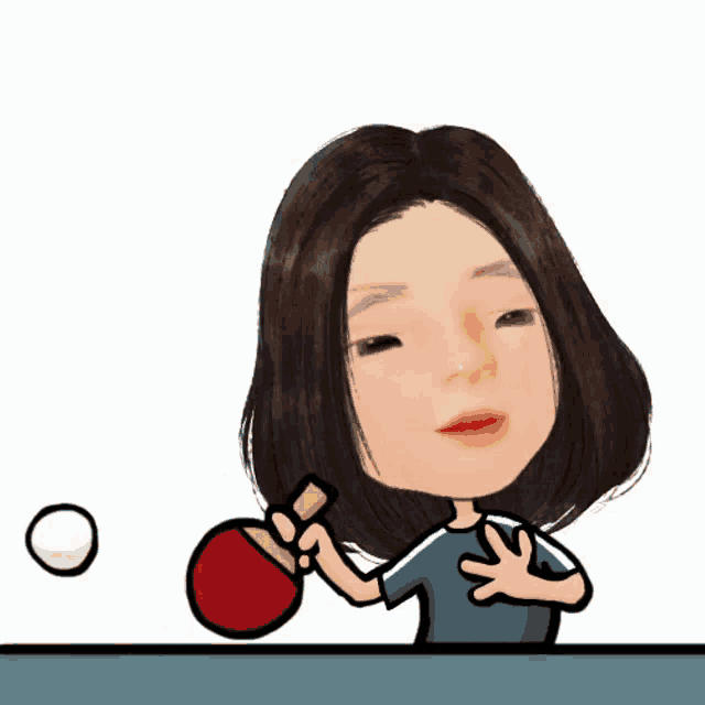 a cartoon of a woman playing ping pong with her eyes closed