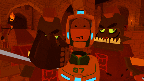 a video game character with the number 87 on his chest