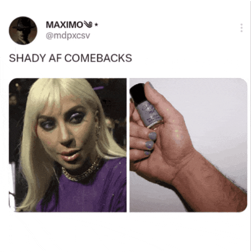 a picture of lady gaga and a picture of a person holding a bottle of nail polish