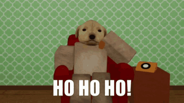 a dog is sitting in a chair with the words ho ho ho